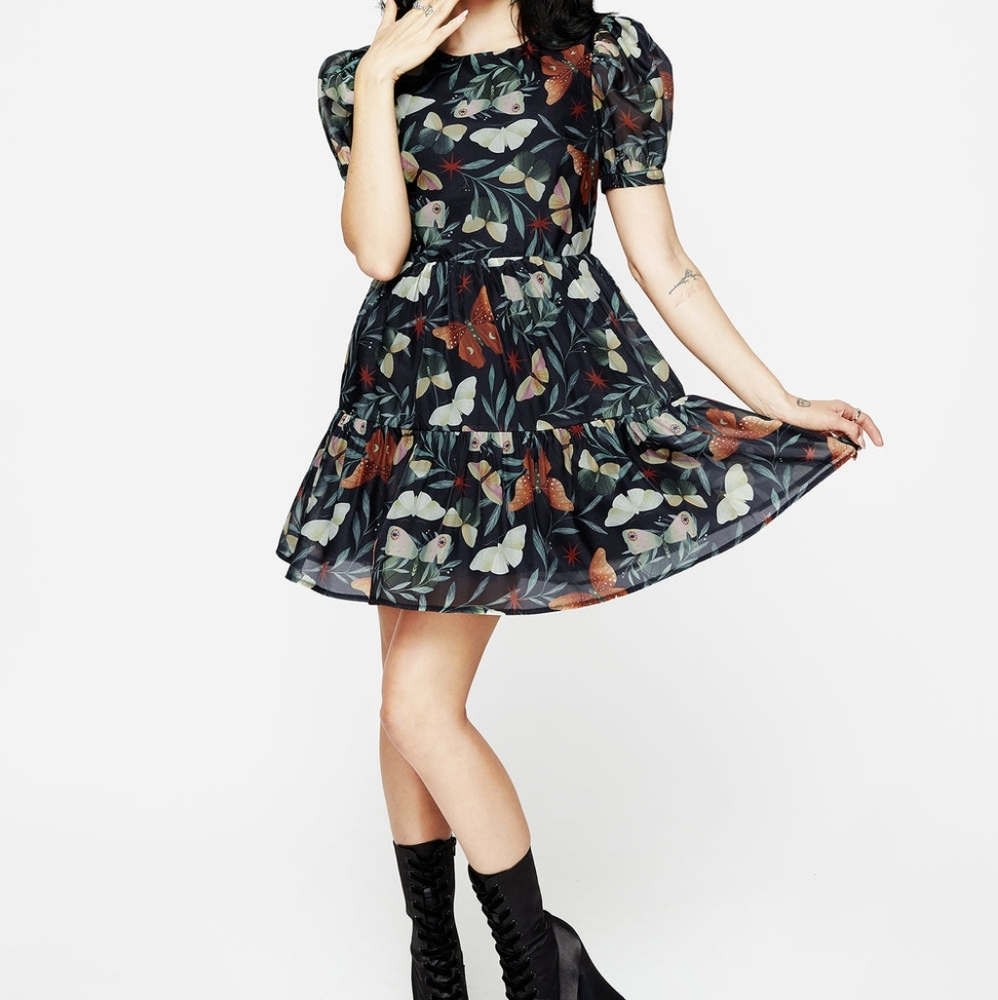 Disturbia Mariposa Puff Sleeve Organza Mini Dress Butterfly - Women's Size US 14